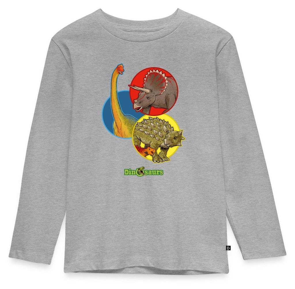 Spreadshirt Dinosaurier Triceratops Ankylosaurus Brachiosaurus Kinder Premium Langarmshirt, 122/128 (6 Jahre), Grau meliert