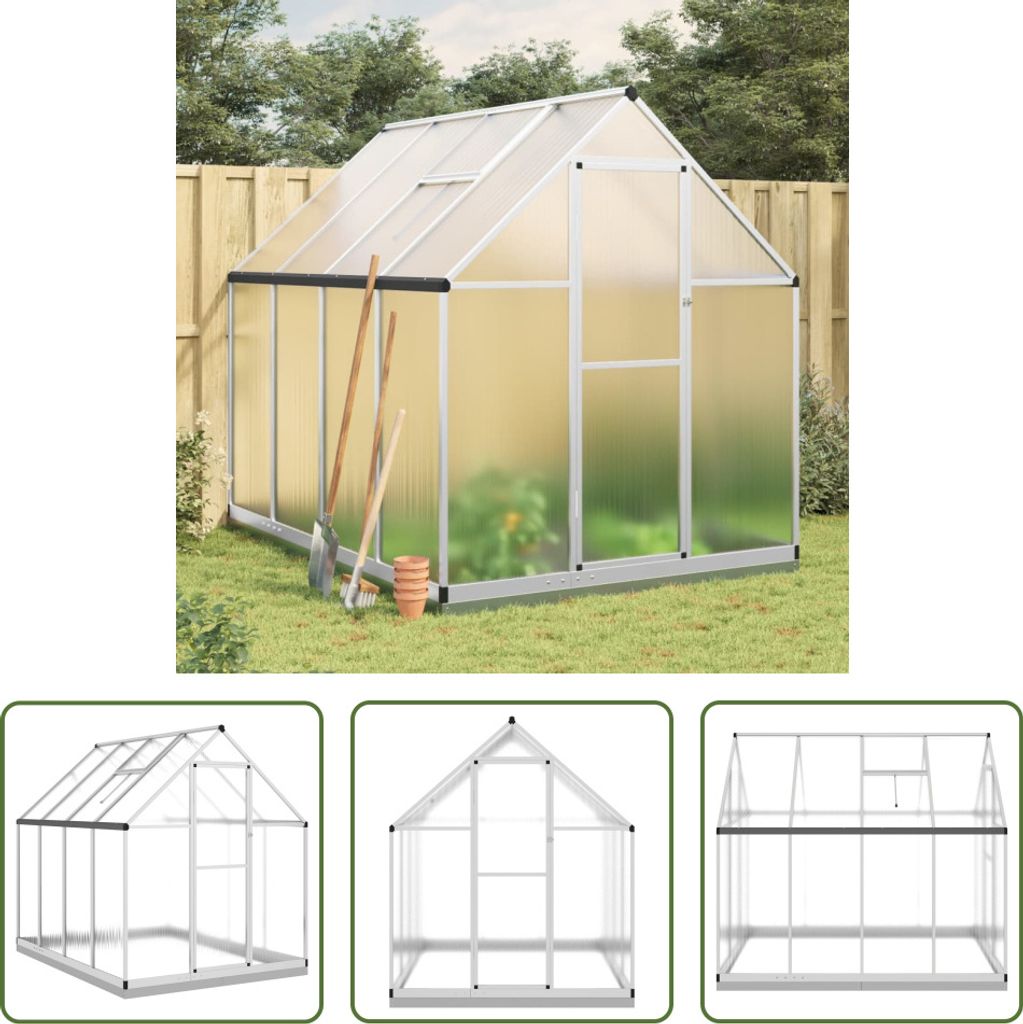 The Living Store Gewächshaus mit Fundamentrahmen Silber 224x169x202cm Aluminimum