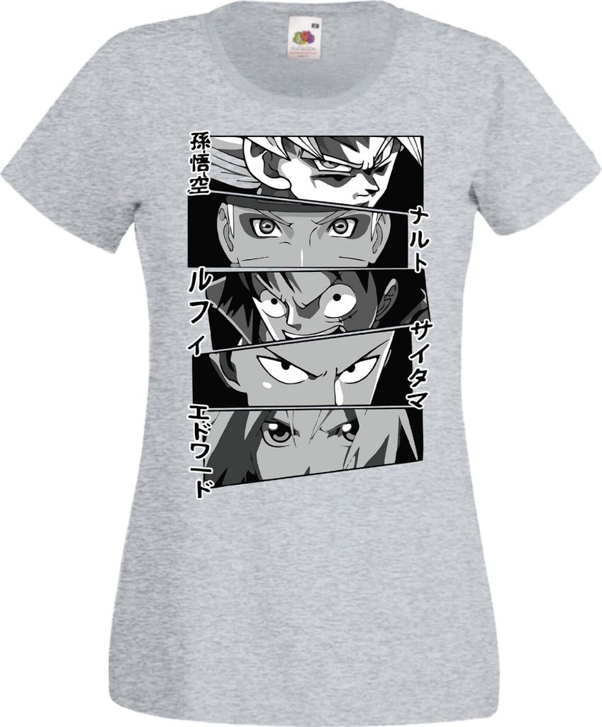 Damen T-Shirt Manga Anime Anime Heroes Naruto Goku Luffy Sakura Anime Heroes, Lady 2XL / Grau