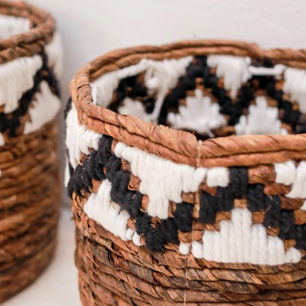 Cache-pot macramé et panier de rangement Sadara - Set de 3 tailles