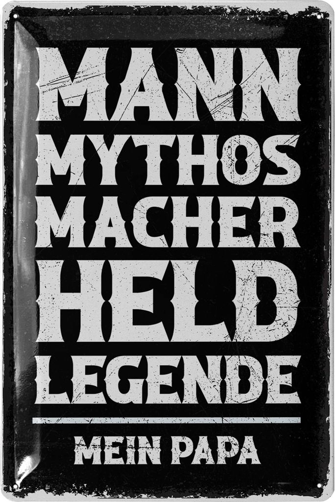Blechschild Papa Geschenk, MANN MYTHOS HELD mein Papa, Geschenke für Papa, Bester Papa Schild, Werkstatt Schild zum Geburtstag, Vatertag