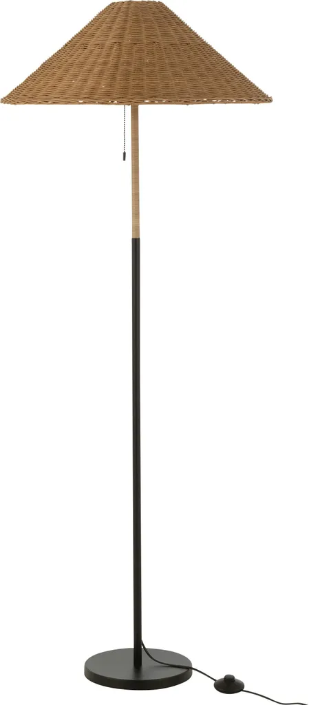 Lampadaire sur pied en rotin et métal noir pour un éclairage doux
