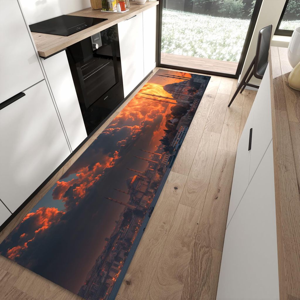 Küchenteppich 80x300cm rutschfest & abwischbar PVC Läufer - Mond über Istanbul