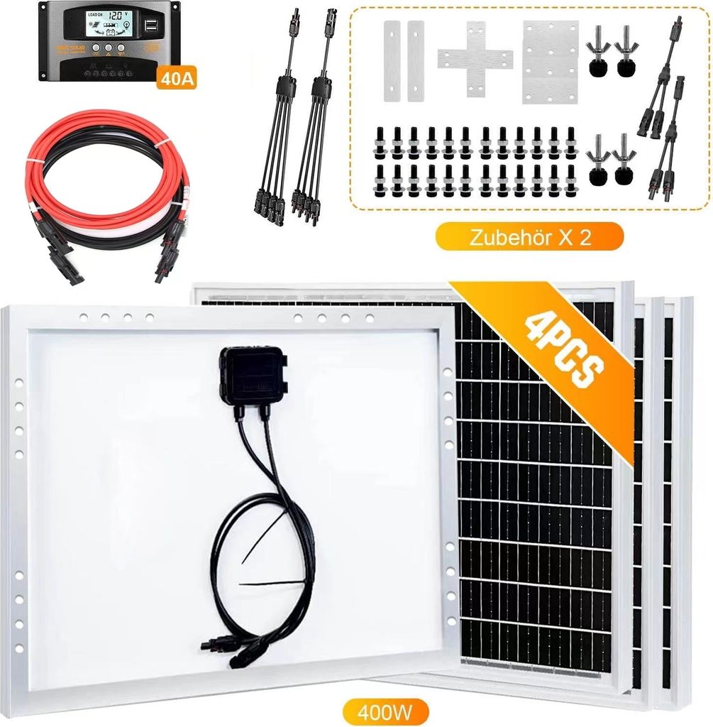 400W Solar Set 12V Solarpanel Solarmodul Monokristallin PV Modul für Wohnmobil Garten Camper Boot und Dach des Hauses