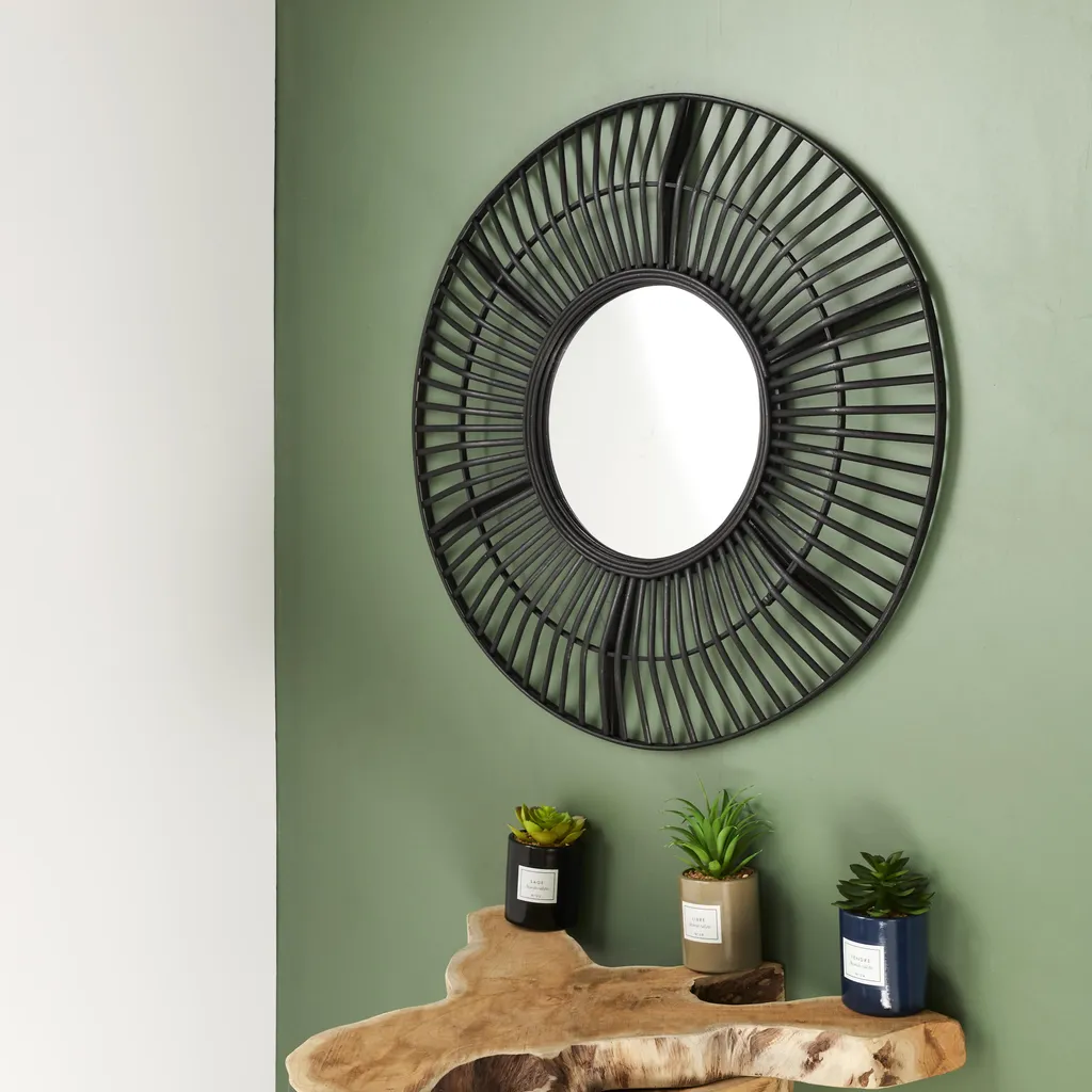 Miroir Noir Sauvage D70cm - Miroir Rond Industriel Cadre Métal Noir