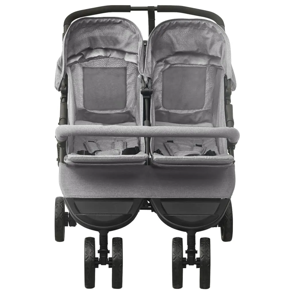 Poussette double citadine grise en acier pour jumeaux et promenades
