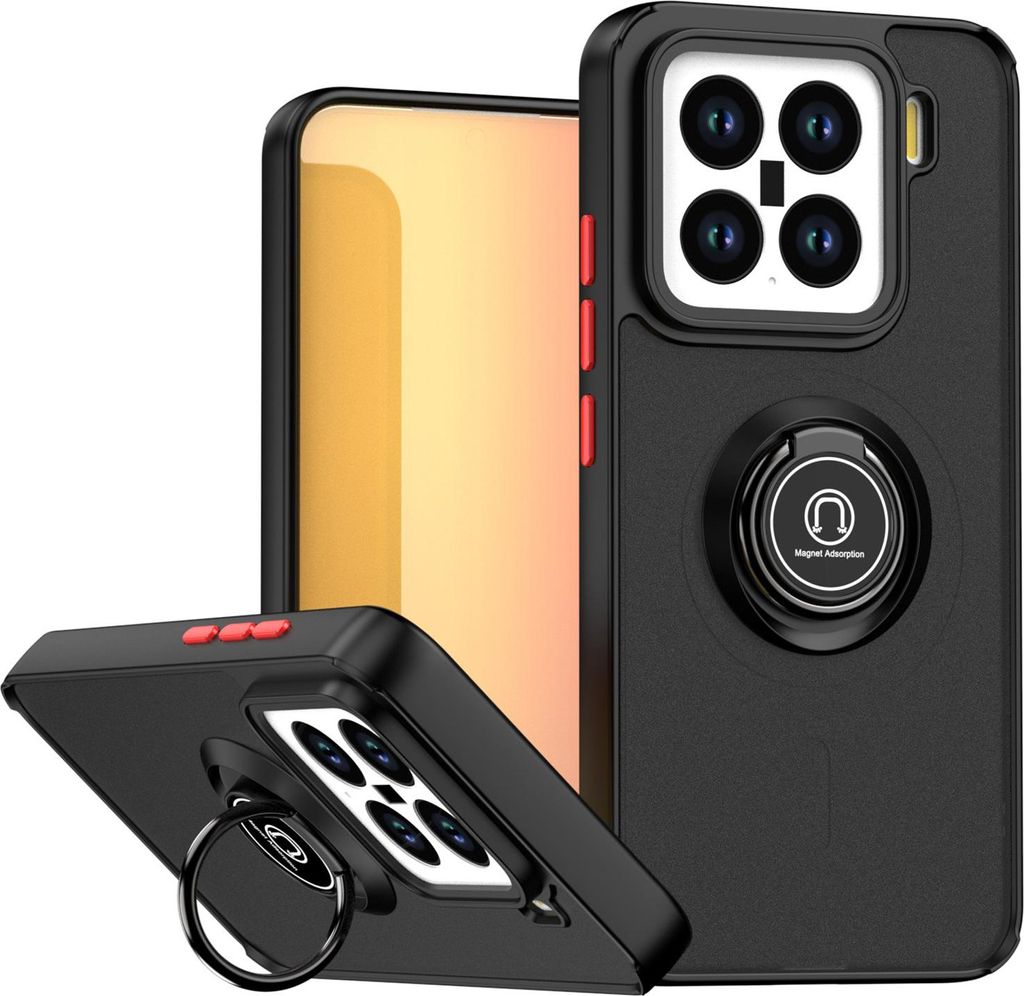 Hülle für Xiaomi 15 Matte Transluzent TPU Stoßfest Schutzhülle mit Ring Halter Ständer Schwarz Rot