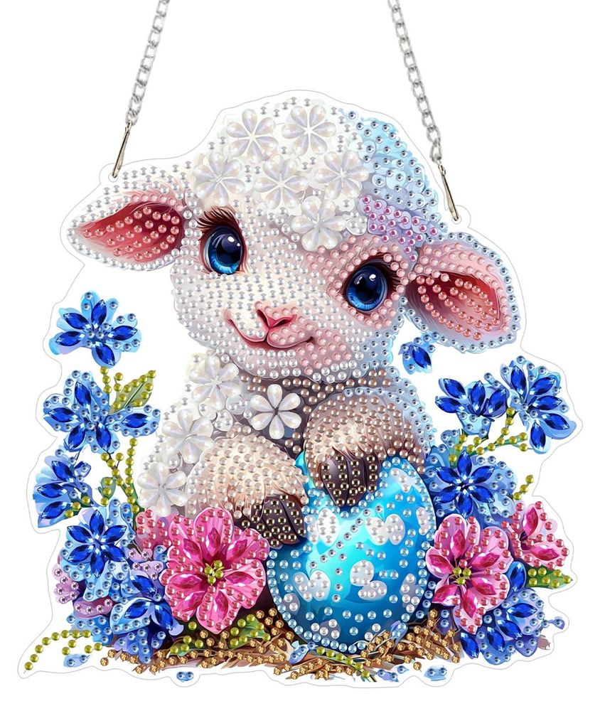 Diamond Painting Hänger, Lamm Motiv, DIY, 20 cm, Acryl