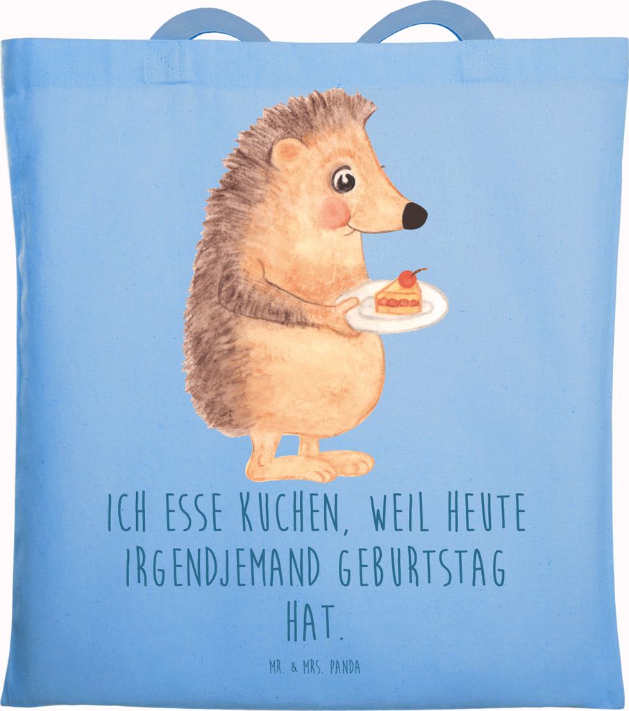 Mr. & Mrs. Panda Jutebeutel Igel Kuchenstück - Sky Blue - Geschenk, Kuchen, Torte, canvas tasche, dokumententasche, Geburtstagskuchen, Lustige Spr...
