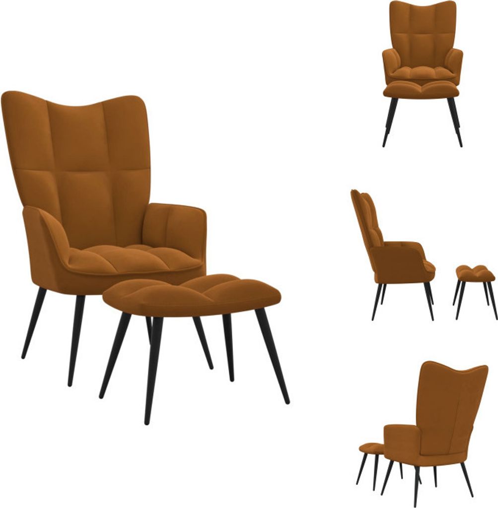 vidaXL Relaxsessel mit Hocker Braun Samt - Sessel
