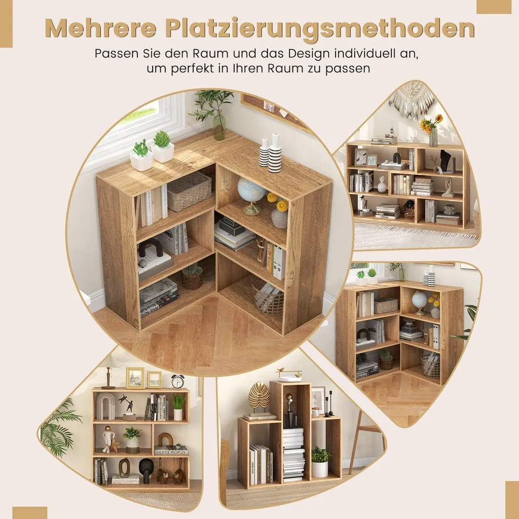 Petite bibliothèque bois 3 niveaux concave avec kit de sécurité murale - 3