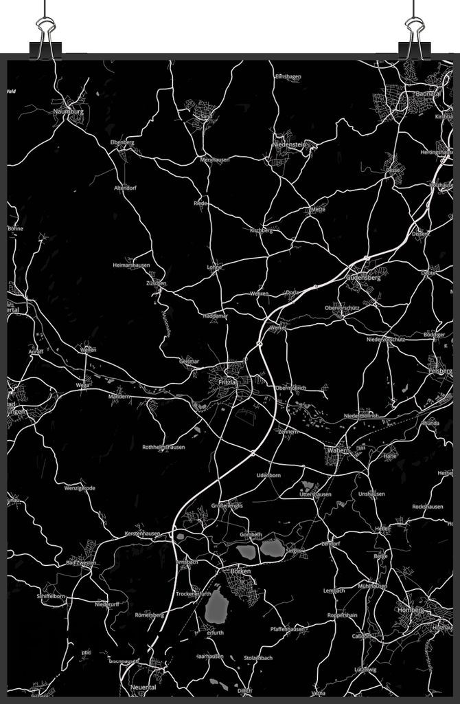 Mr. & Mrs. Panda Bild Fritzlar DIN A3 - Geschenk, wanddeko, Stadt Dorf Karte Landkarte Map Stadtplan, Wandbild, kunstdruck poster, drucke, Deko