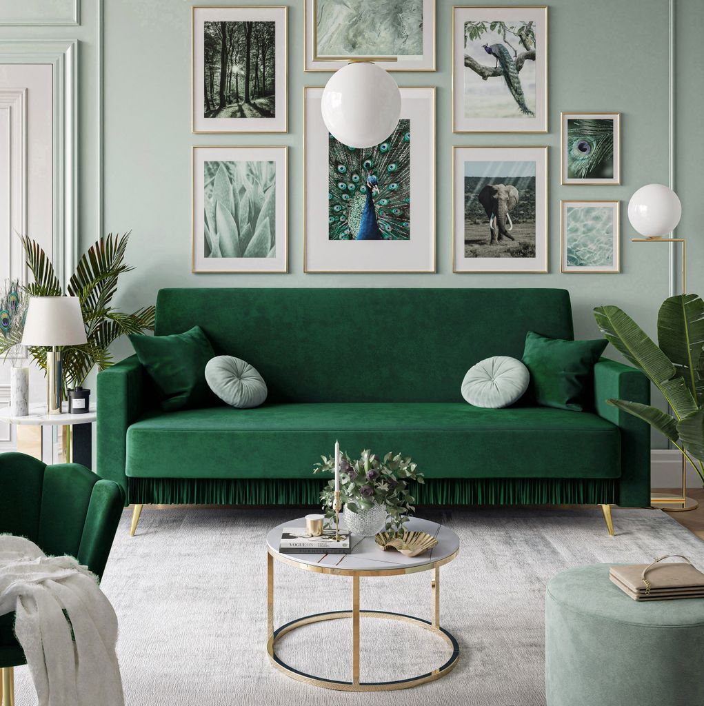 Gepolstertes Sofa VANITY mit Schlaffunktion French Velvet 658 Beine gold