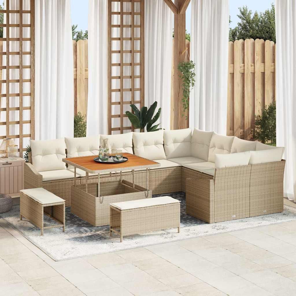 Möbel Garten-Sofa-Set mit Kissen 12 pcs Beige Poly Rattan - Gartenmöbelgarnituren 3362686