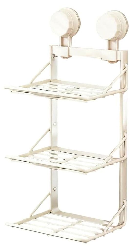 Mehrschichtiges Wandregal für die Küche, Gemüse, Kohlenstoffstahl + ABS, rutschfestes Vakuum-Adsorptionsdesign, Grau/Weiß