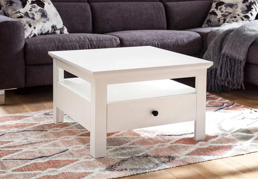 Table basse carrée blanche 70 cm, Finition résistante et Design Épuré