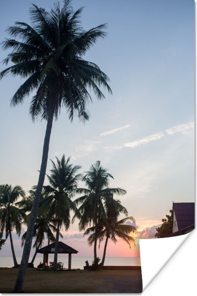 MuchoWow Poster Palme - Sonnenuntergang - Haus 40x60 cm - Plakate für die Wand - Poster Babyzimmer