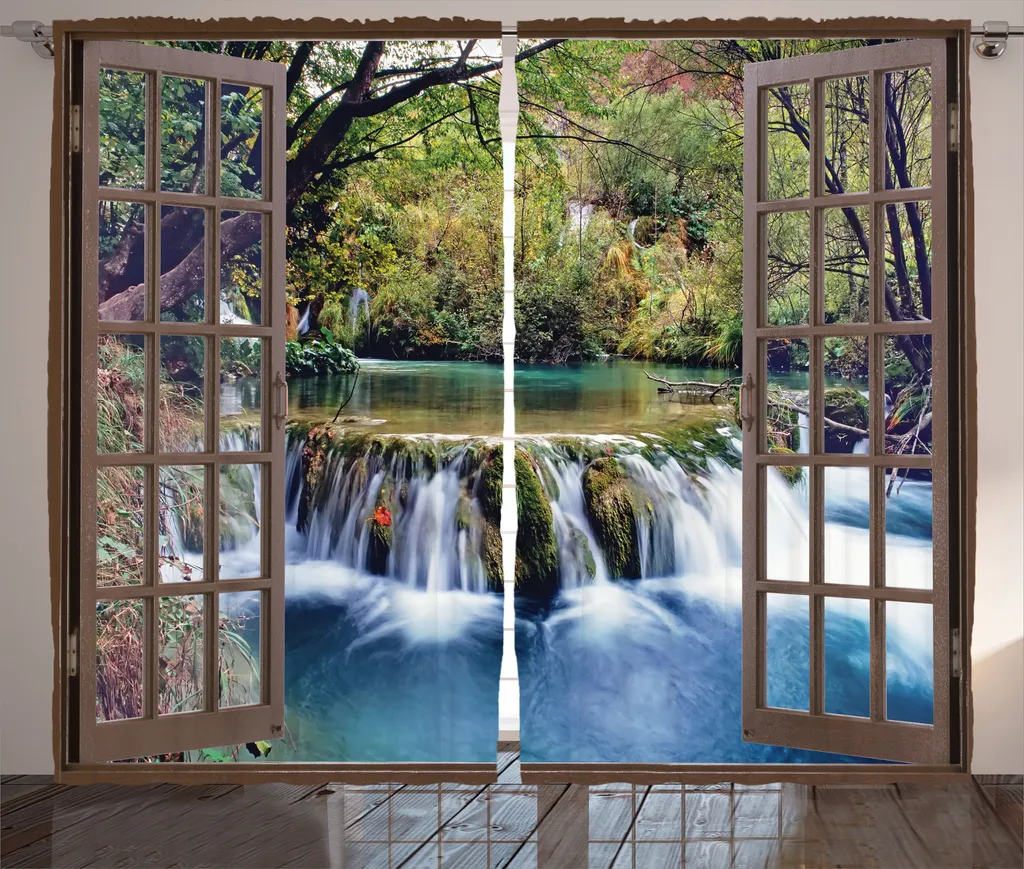 ABAKUHAUS Tenda rustica a cascata, nel profondo della foresta, Tende a nastro universali per il soggiorno con passanti e ganci, 280 x 175 cm, multicolore