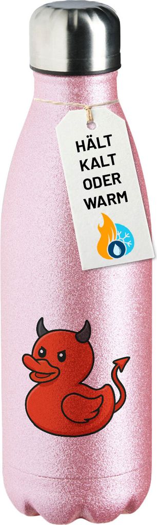 Huuraa Trinkflasche Quietscheente Teufel Gummiente Luzifer 500ml Pink Edelstahl Wasserflasche Trinkflasche Geschenkidee