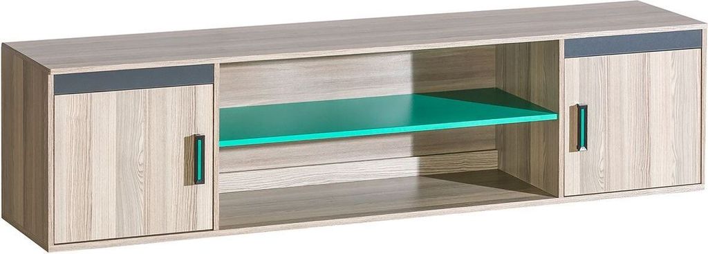 Jugendzimmer - Schreibtischaufsatz Marcel 17, Farbe: Esche Türkis / Grau / Braun - Abmessungen: 51 x 216 x 39 cm (H x B x T)
