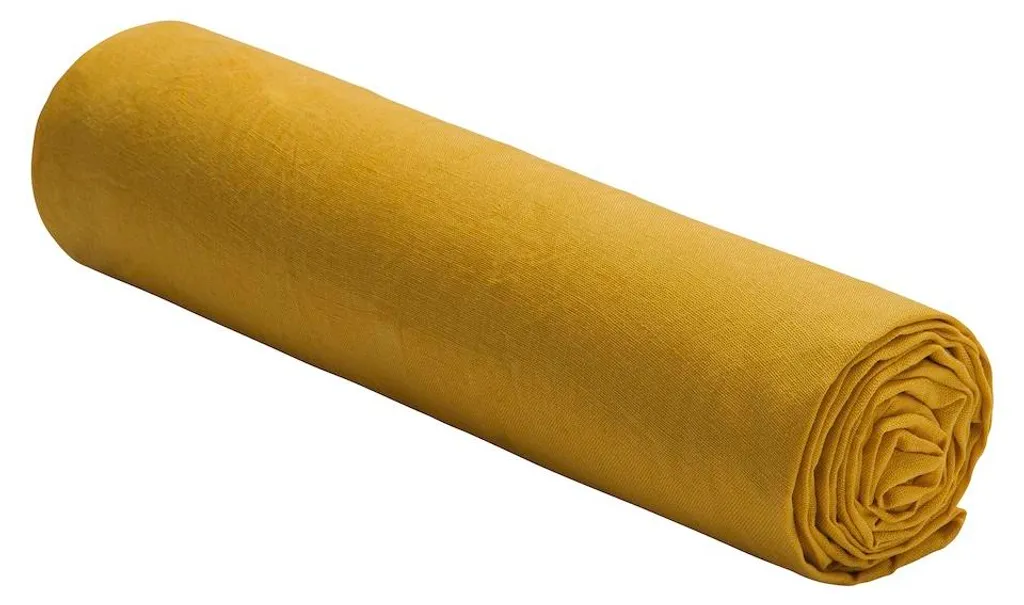 Drap housse 200x200 en lin lavé jaune curry pour grand lit double