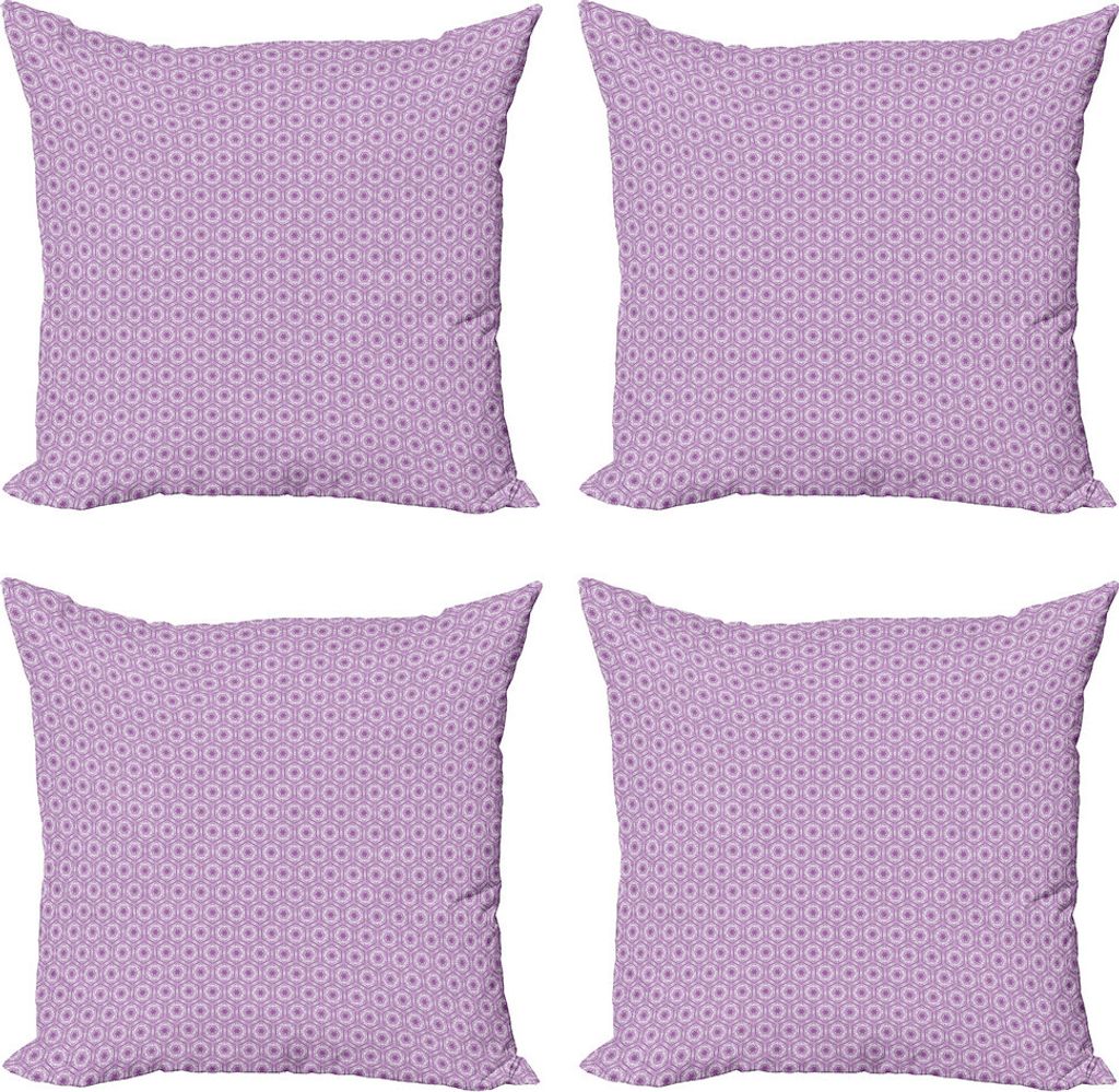 ABAKUHAUS Geometrisch Kissenbezug Set (4 Stück), Blumen-Motiv Gitter Hexagon, Moderner Doppelseitiger Digitaldruck, 60 cm x 60 cm, Lavendel und Weiß