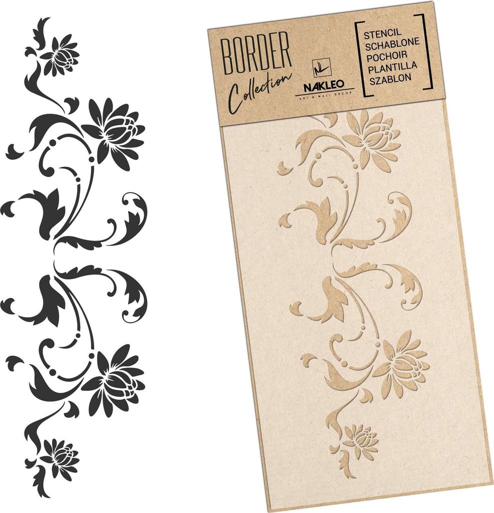 Bordüre Schablone zum Malen 45x95 cm, Blüte Ornament Blume Muster, Kunstoff Wiederverwendbare Wandchablone, Handwerk DIY Dekoration