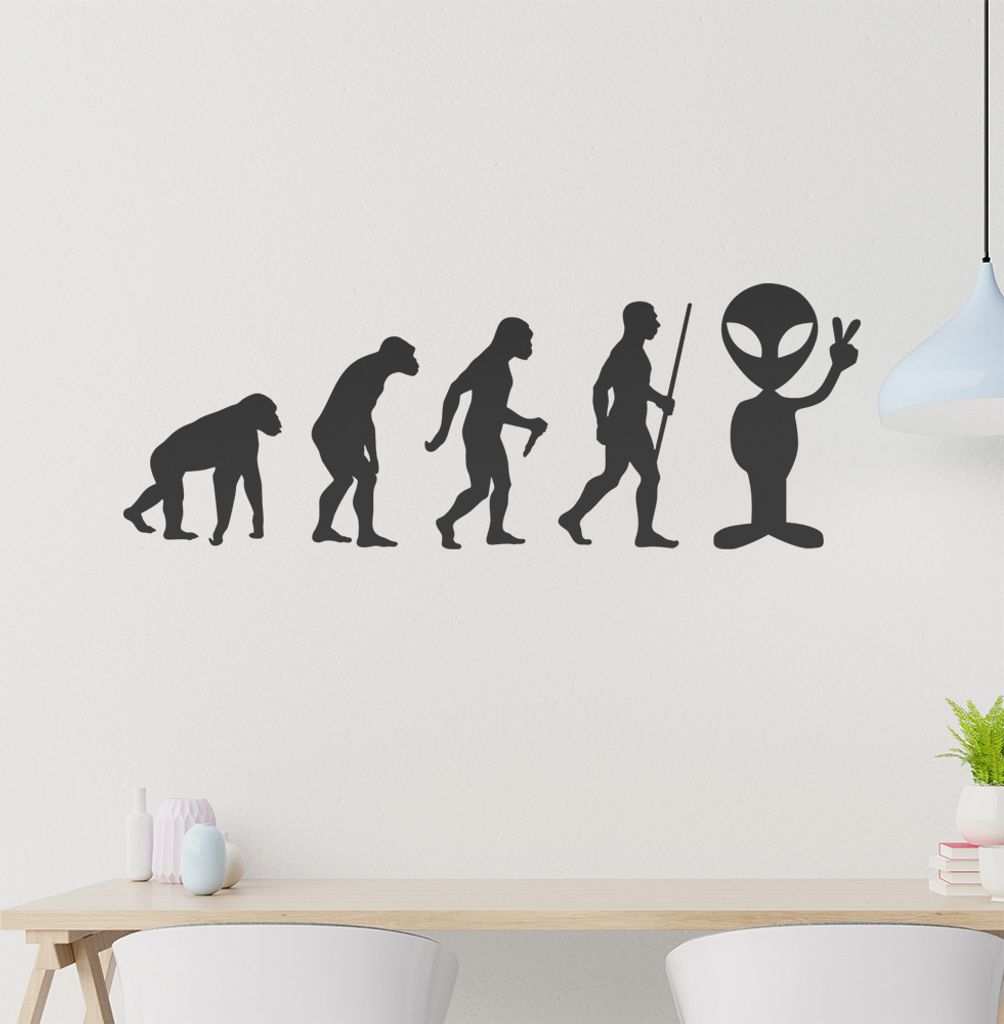 Alien Peace UFO Evolution Wandtattoo Wandaufkleber Wall Sticker - Dekoration, Küche, Wohnzimmer, Schlafzimmer, Badezimmer