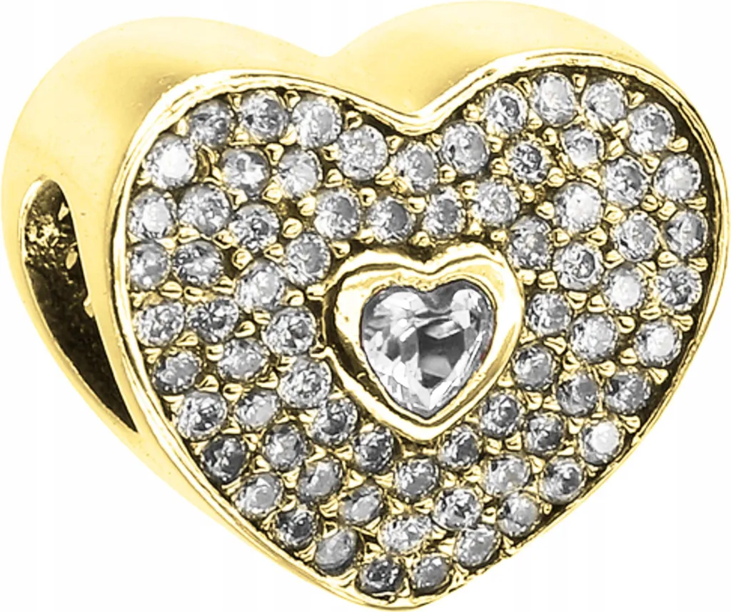 Charm Cuore Argento 925 e Zirconi Bianchi - Accessorio Glamour Oro