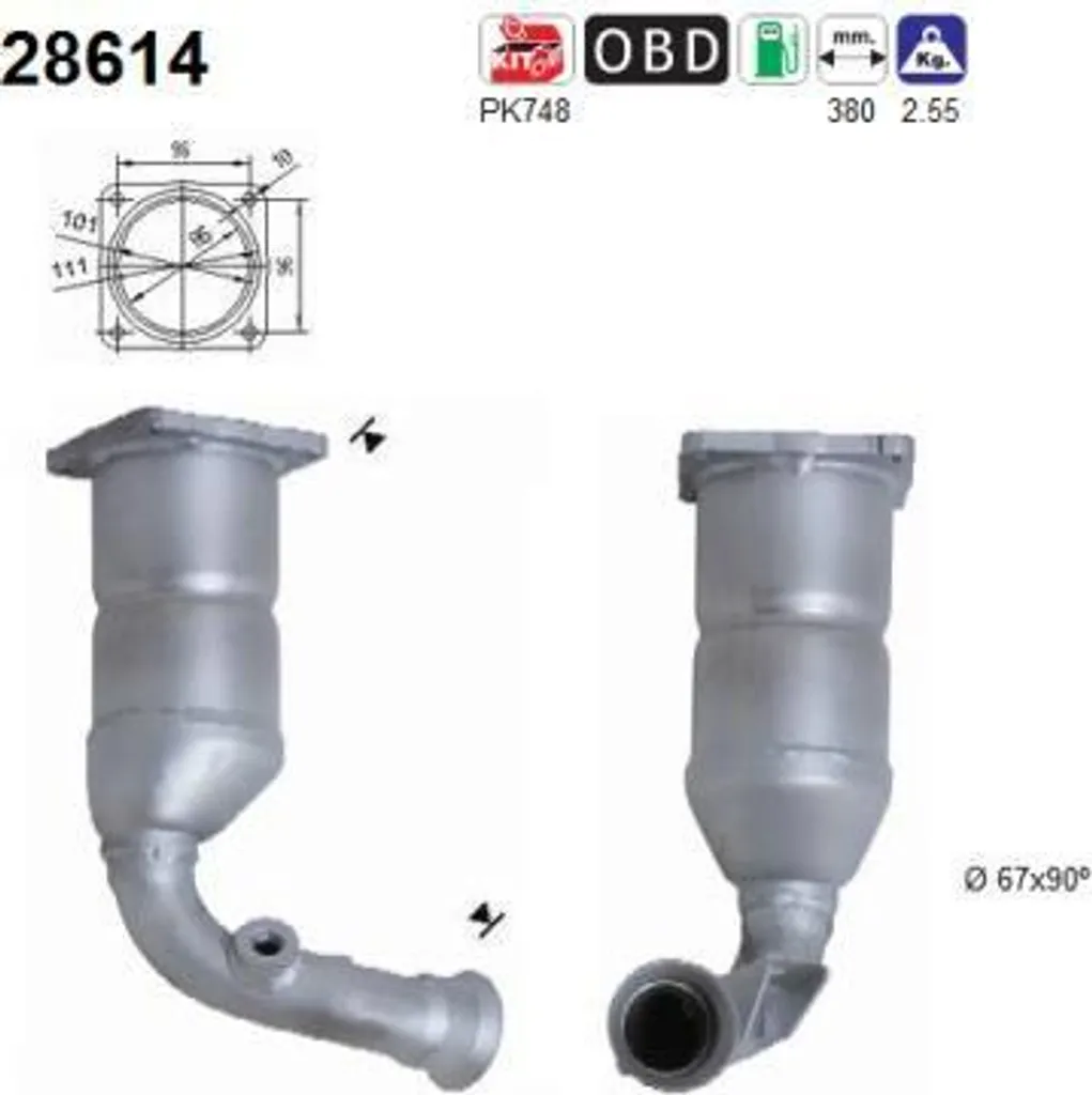Catalyseur haute durabilité AS 28614 OE 1705SN pour Citroën C4 et 206