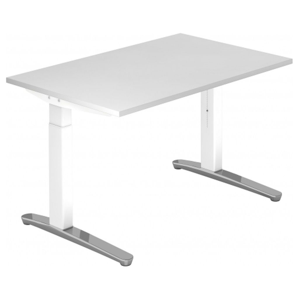 Schreibtisch C-Fuß 120x80cm Weiß/Weiß-Alu poliert