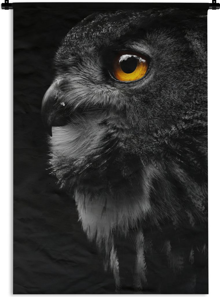 MuchoWow Wandteppich Wandbehang Eule - Vogel - Schwarz - Porträt 120x180 cm Tapisserie Dekoration Wandtuch - Schlafzimmer - Dekorationen für da...
