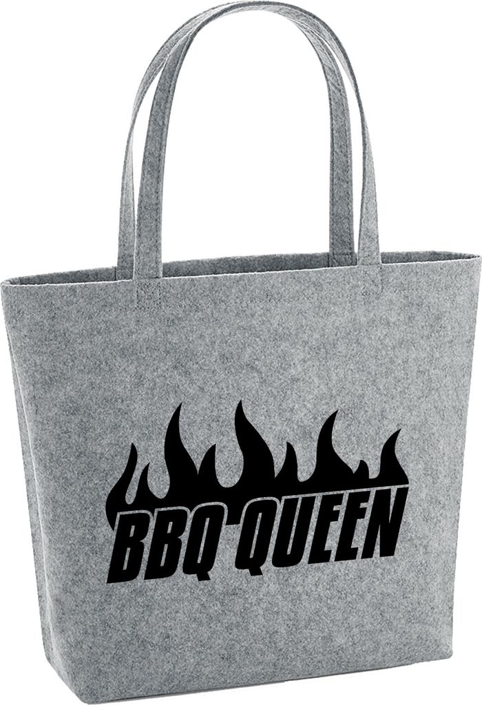 Huuraa Filzshopper BBQ Queen Flammen 22 Liter Grey Melange Filztasche Geschenkidee
