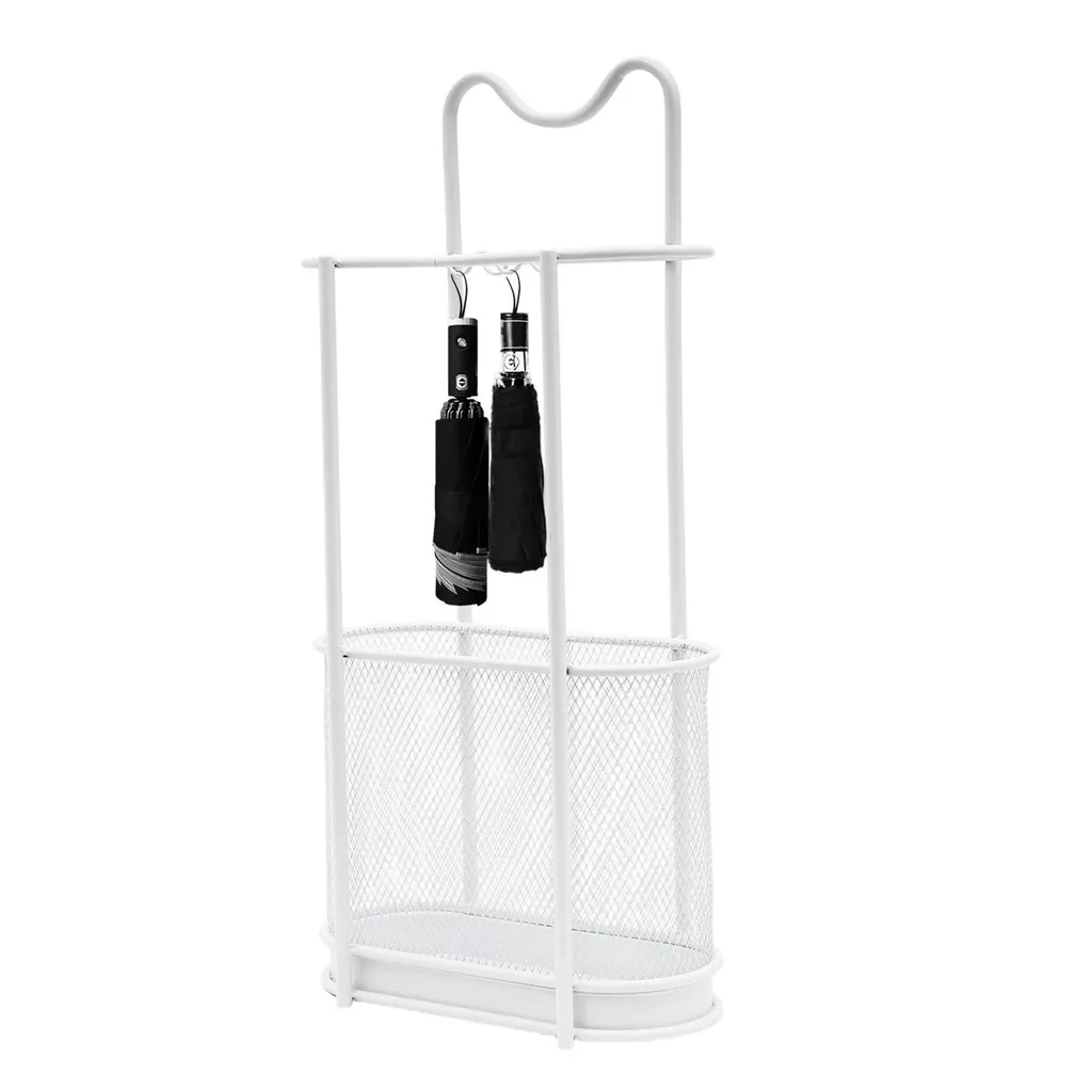Porte-parapluie design autonome en acier blanc 49cm pour le bureau