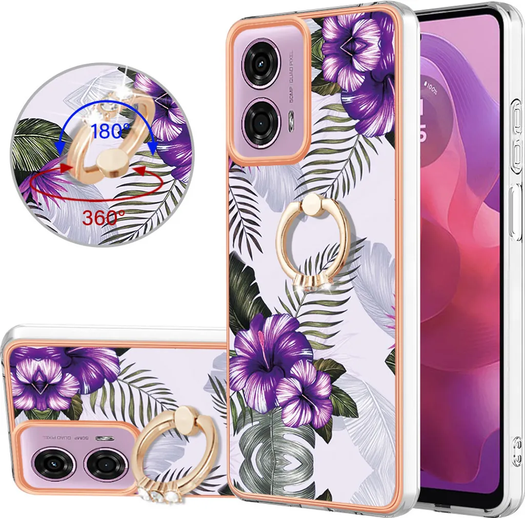 Custodia Per Motorola Moto G42 Con Portacarte E Supporto – Flip In PU E TPU Con Motivo Rosa, Protezione 360° - 3