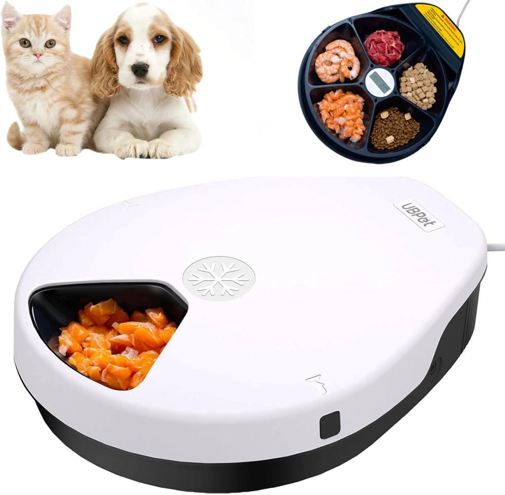 Futterautomat für Katze & Hund - F10 - 5 Mahlzeiten mit Timer - 24 h Frischhaltung - 3 Kühlmodi - Für Trocken- & Nassfutter - Größe L