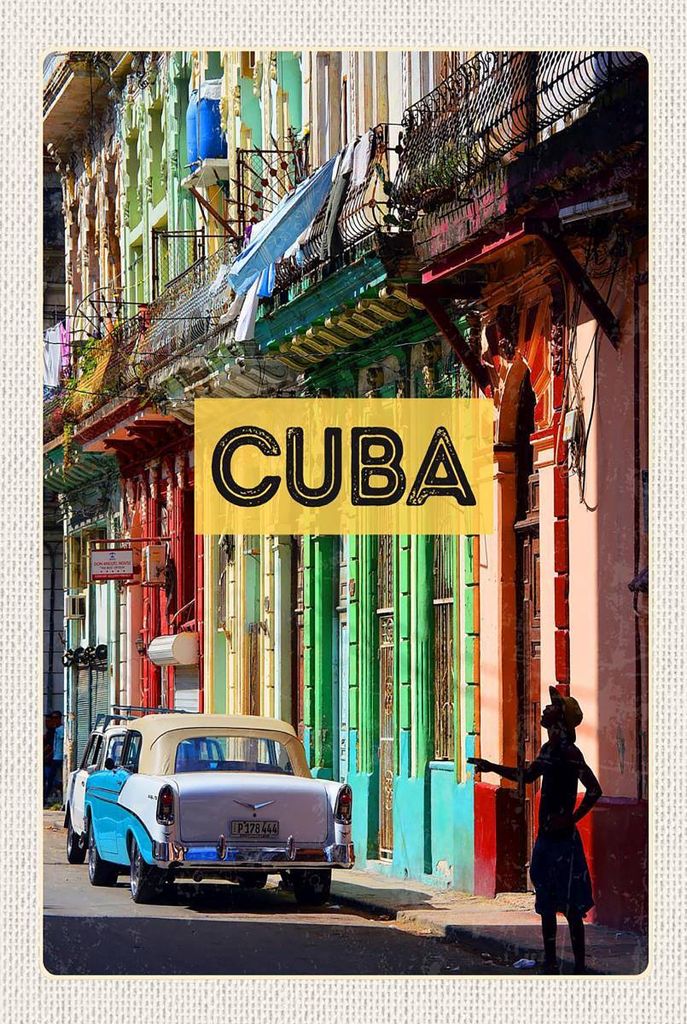 vianmo Holzschild 18x12 cm Cuba Karibik Oldtimer Haus Gasse Bildmotiv Reisemotiv Abenteuer Reisen