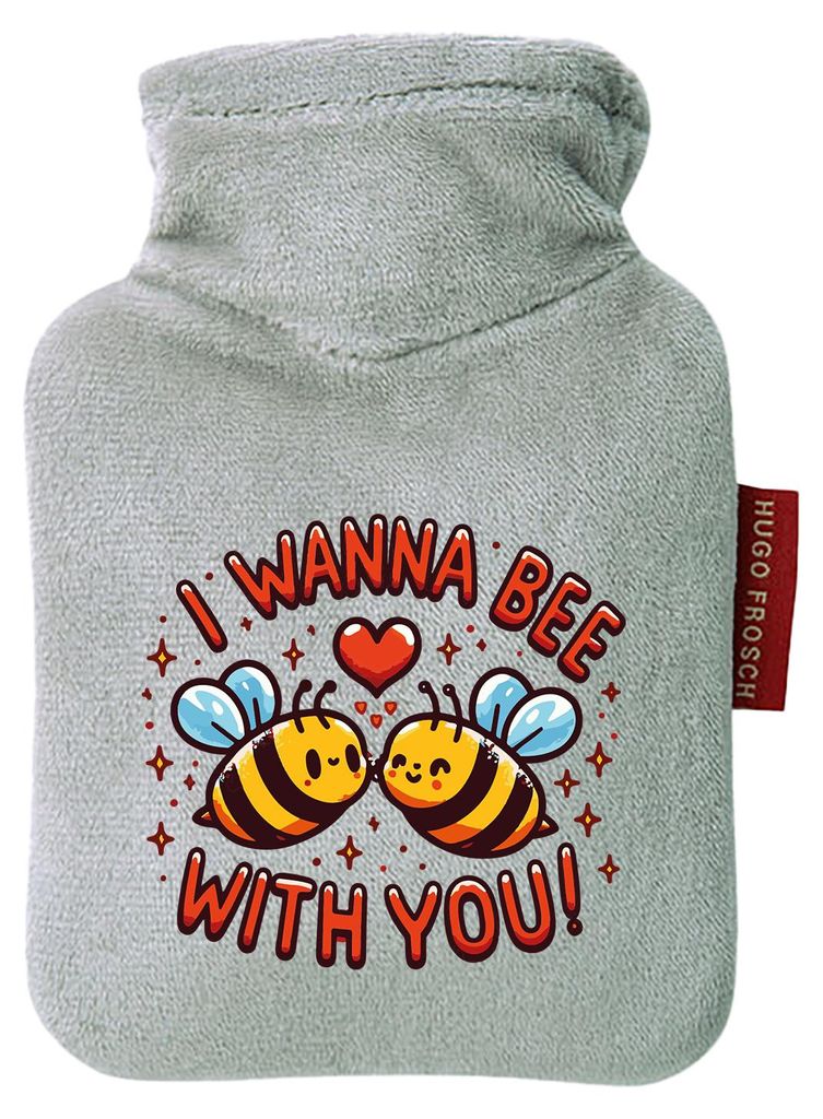 Huuraa Mini-Wärmflasche Wanna Bee with you. Bienen 0,2 Liter Grey Mini Veloursbezug Taschenwärmer Geschenkidee