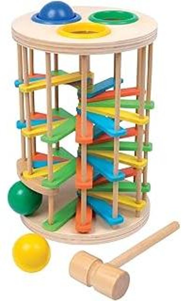 small foot Klopfkugelturm XL aus Holz, lustiges Klopfspiel mit DREI Kugeln und einem Hammer, ab 12 Monaten, 6569