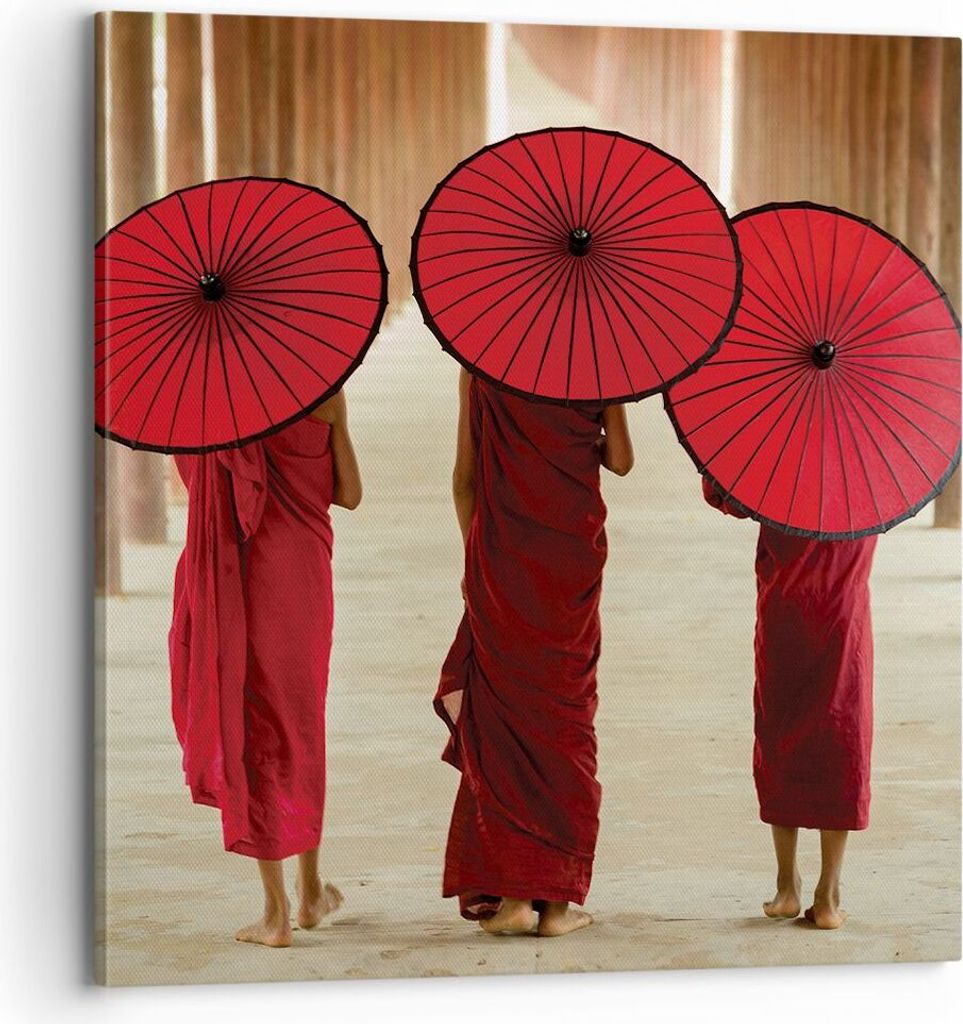 Bild auf Leinwand - Leinwandbild - Einteilig - Bhutan Regenschirm Rot - 70x70cm - Wand Bild - Wanddeko - Wandbilder - Leinwanddruck - Bilder - Wand...