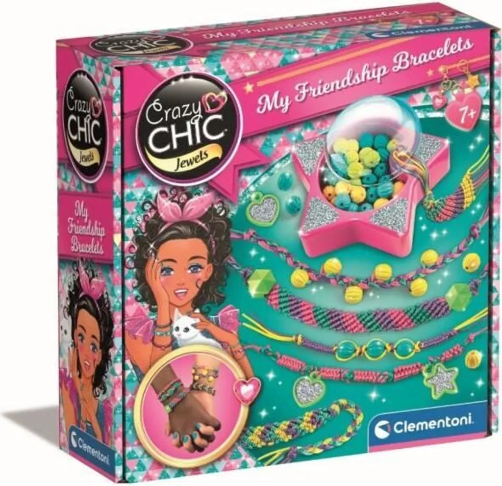 Clementoni Crazy Chic Set braccialetti dell'amicizia, set per creare gioielli con perline e fili, dai 7 anni in su
