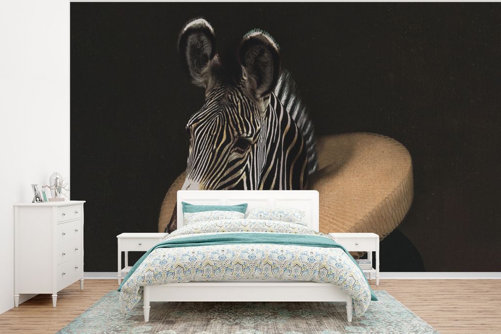 MuchoWow Fototapete für Wohnzimmer oder Schlafzimmer Wandtapete Vinyl Motivtapete Zebra - Gemälde - Alte Meister - 295x220 cm - Wand Tapete