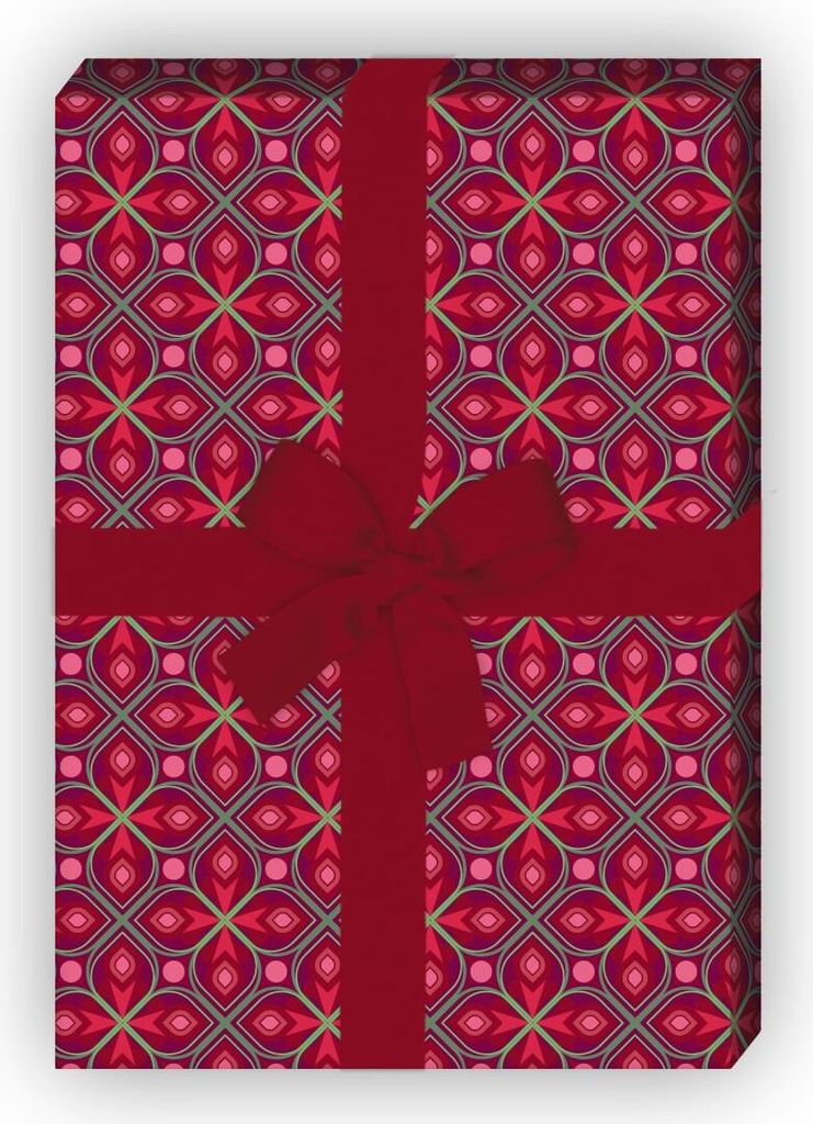 Kaleidoskop Geschenkpapier Set mit grafischem Muster, rot - G8461, 32 x 48cm