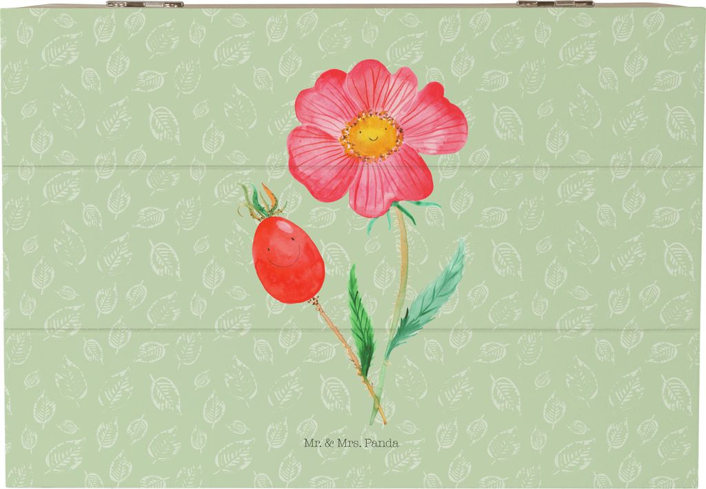Mr. & Mrs. Panda Geschenkbox Blume Hagebutte 22 x 15 cm - Blattgrün - Geschenk, Holzbox, Garten, schatztruhe, Holzkiste mit Deckel, Box, Lebensfre...
