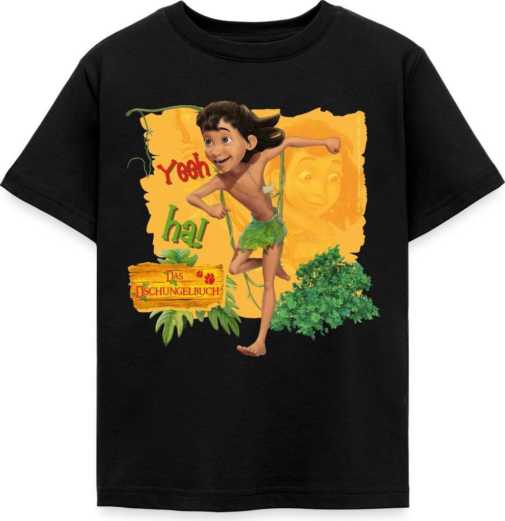 Spreadshirt Das Dschungelbuch Mogli Am Rennen Kinder T-Shirt, 110/116 (5-6 Jahre), Schwarz