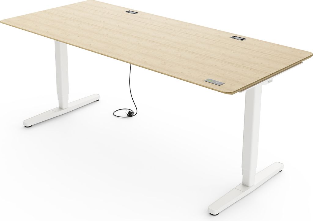Yaasa Desk Pro Höhenverstellbarer Schreibtisch Elektrisch 160 x 80 cm, Bambus/Weiß – Ergo Touch Handschalter – 9 Speicherfunktionen – Höhe...