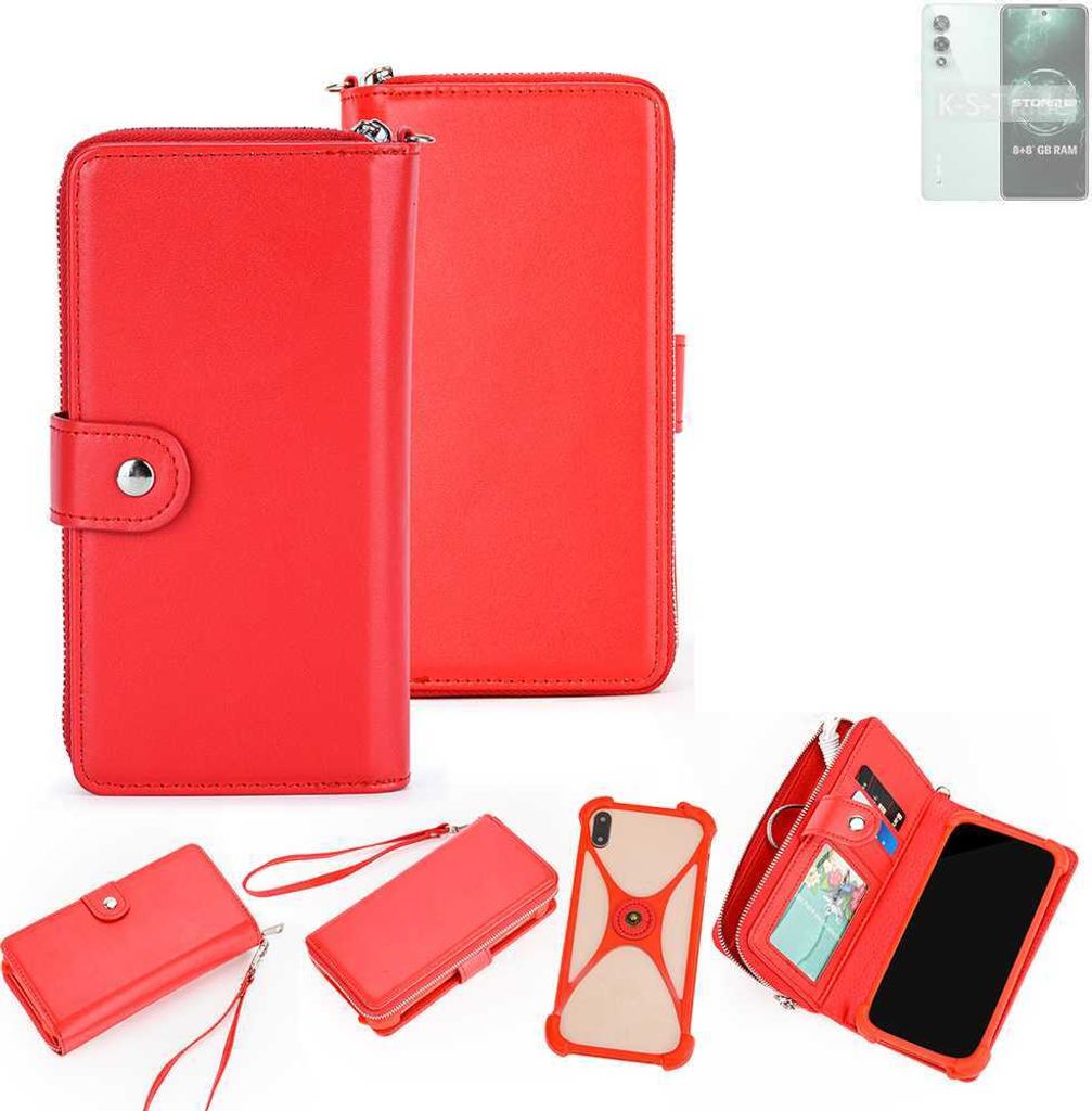 K-S-Trade 2in1 Schutzhülle Portemonnee Handyhülle mit Bumper kompatibel mit Lava Storm 5G Hülle Case Etui Geldbörse Smartphone rot (1x)