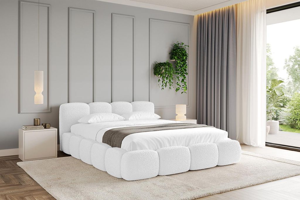 ALTDECOR Polsterbett mit Matratze H3/H4 und Bettkasten KALA v1 - 200x200 Weiß - Bett mit Lattenrost, Kopfteil, Boxbett, Doppelbett mit Stauraum