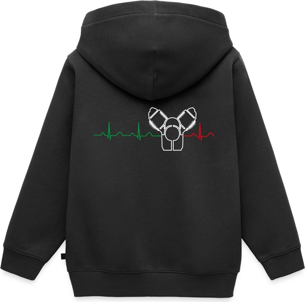 Spreadshirt Motorrad Rundmotor Heartbeat Italien Kinder/Teenager Premium Bio Zip Hoodie, 134/140 (8 Jahre), Schwarz