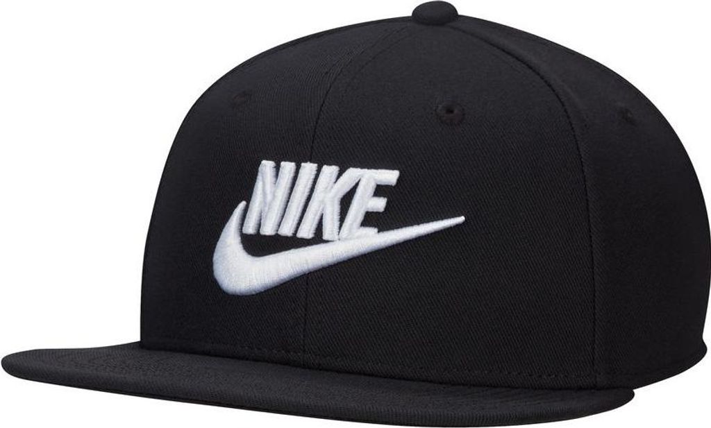 A black Nike baseball cap with a white Nike logo.